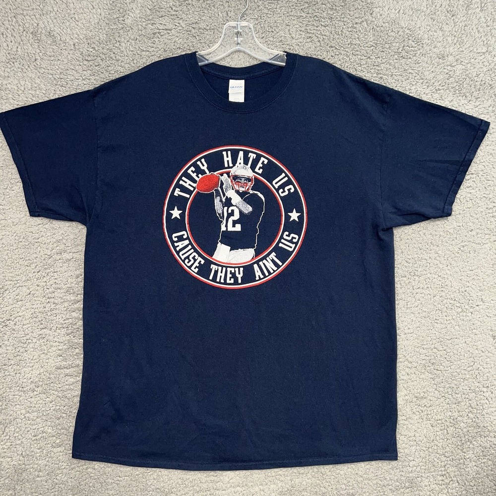 Tom Brady TB12 T Shirt‎ Mens XL Blue They Hate Us Cause They Aint Us Patriots Te
